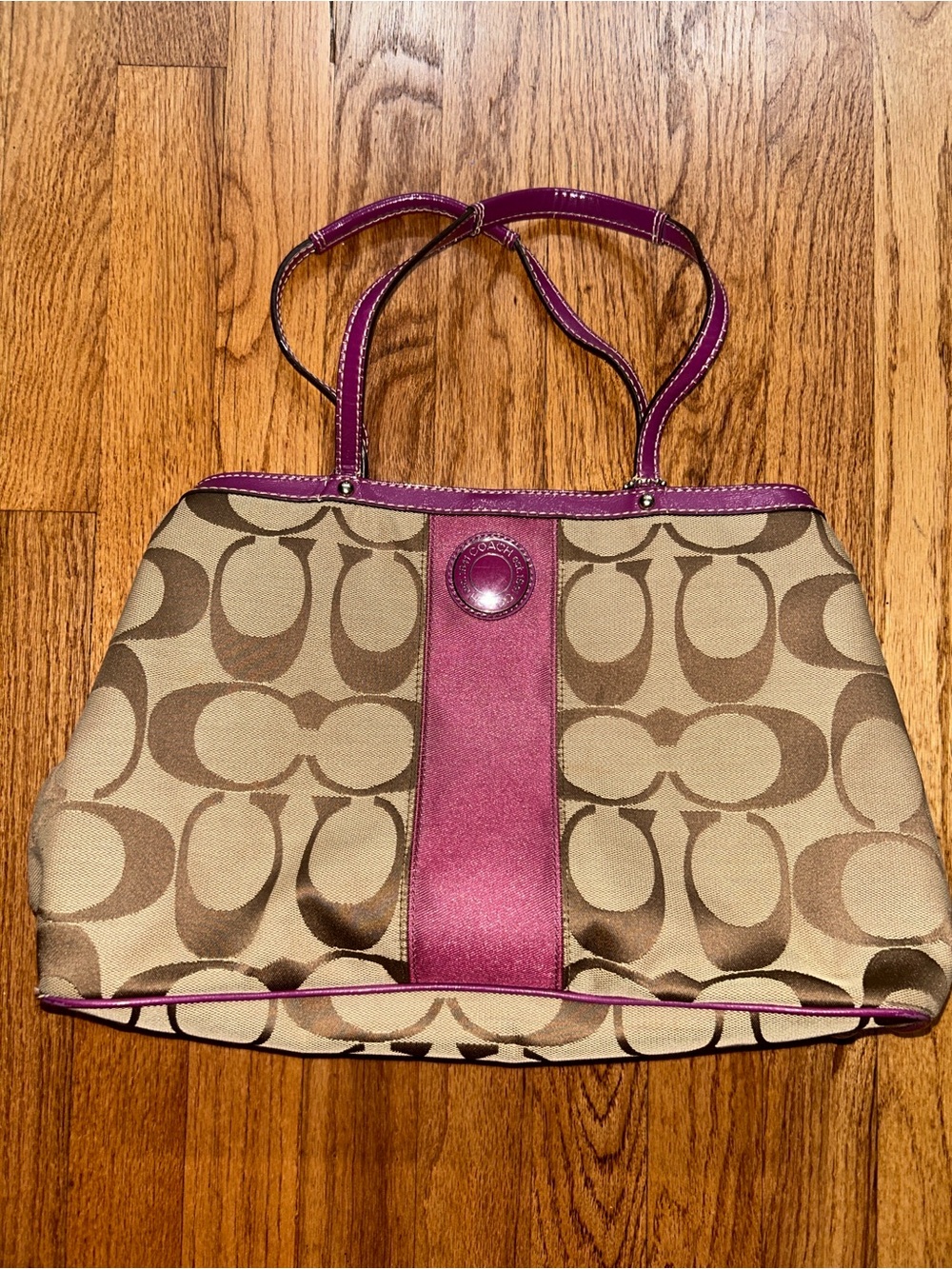 Coach Vintage Y2K Fuschia & Brown Signature Stripe Framed Carryall F19190